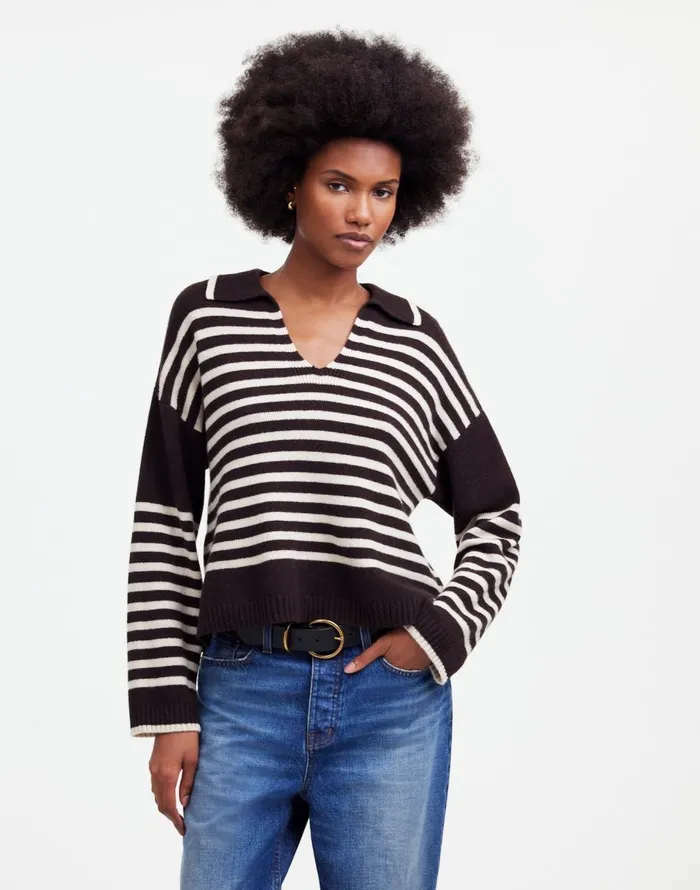 Madewell CashmereWool Blend Polo Sweater Espresso Brown Women Sweaters