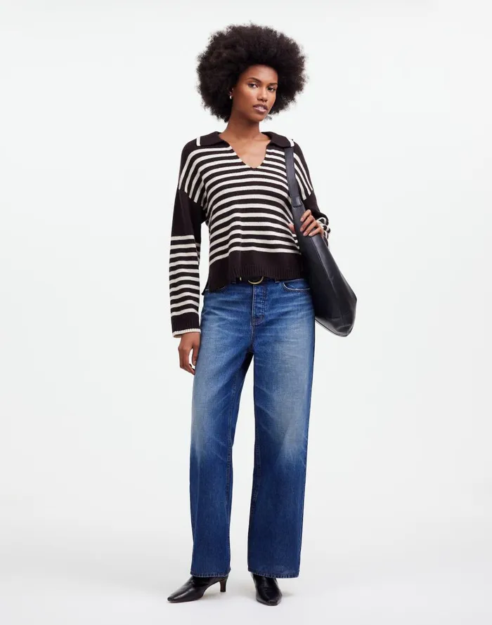 Madewell CashmereWool Blend Polo Sweater Espresso Brown Women Sweaters