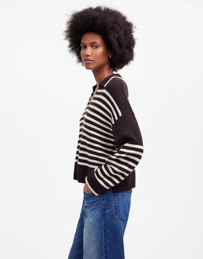 Madewell CashmereWool Blend Polo Sweater Espresso Brown Women Sweaters