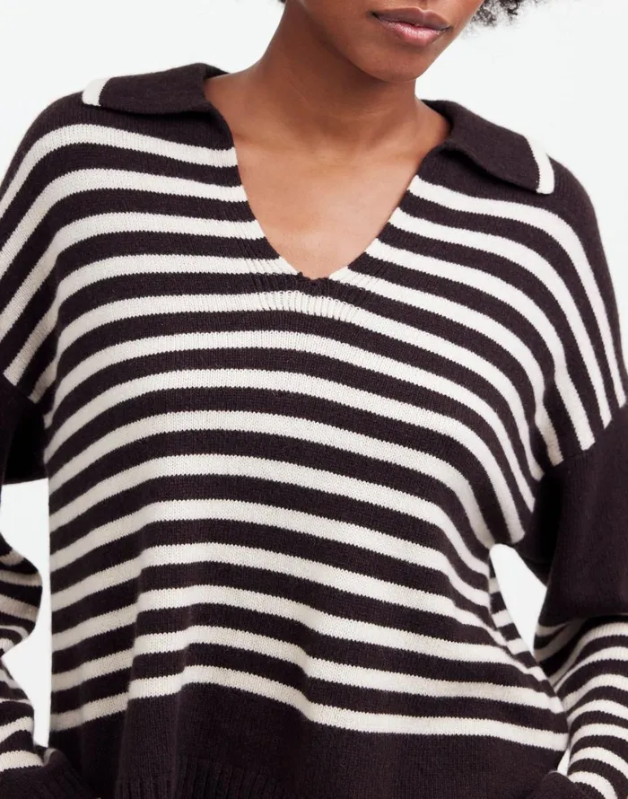 Madewell CashmereWool Blend Polo Sweater Espresso Brown Women Sweaters