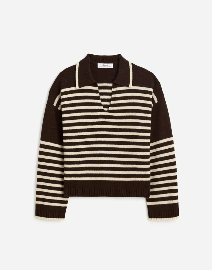 Madewell CashmereWool Blend Polo Sweater Espresso Brown Women Sweaters