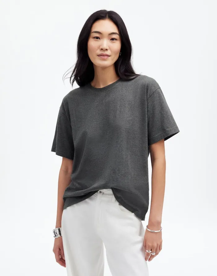 Madewell Cotton Relaxed Oversized Tee Hthr Basalt Grey Women Tees
