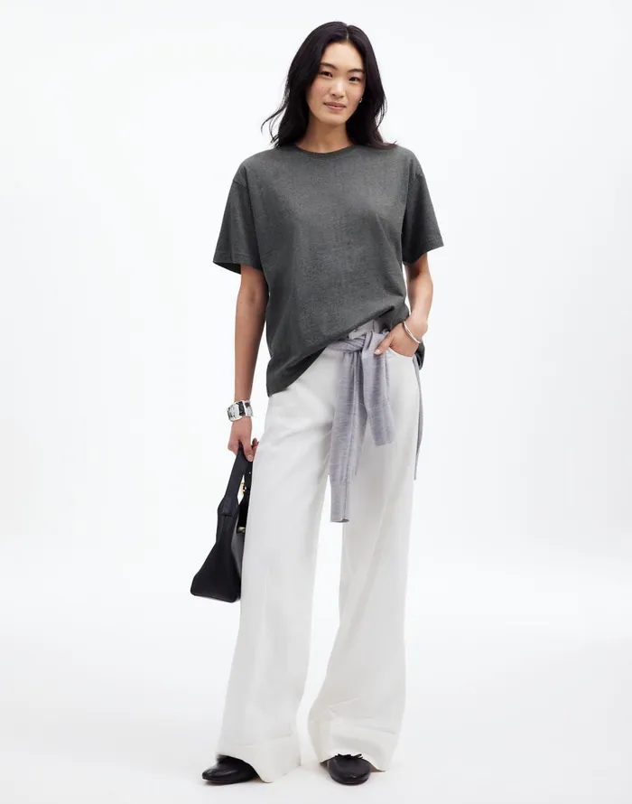 Madewell Cotton Relaxed Oversized Tee Hthr Basalt Grey Women Tees