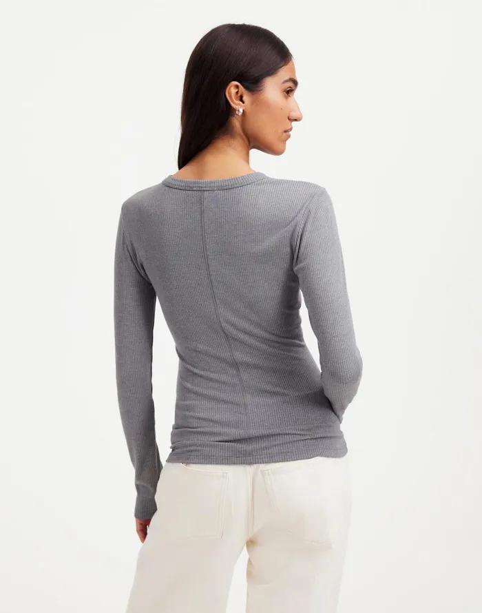 Madewell Drapey Rib LongSleeve Tee Hthr Black Charcoal Women Tees