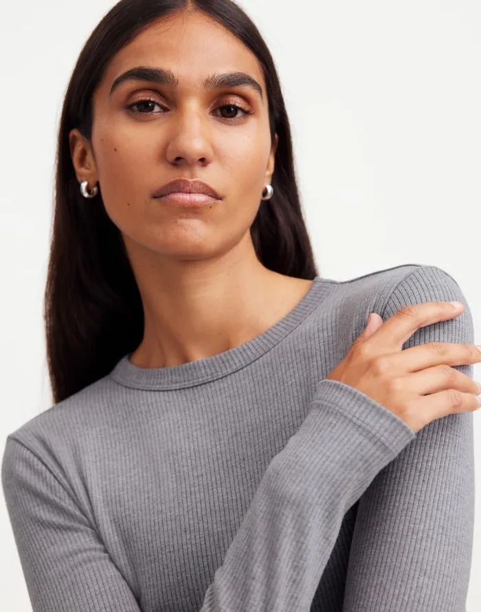 Madewell Drapey Rib LongSleeve Tee Hthr Black Charcoal Women Tees
