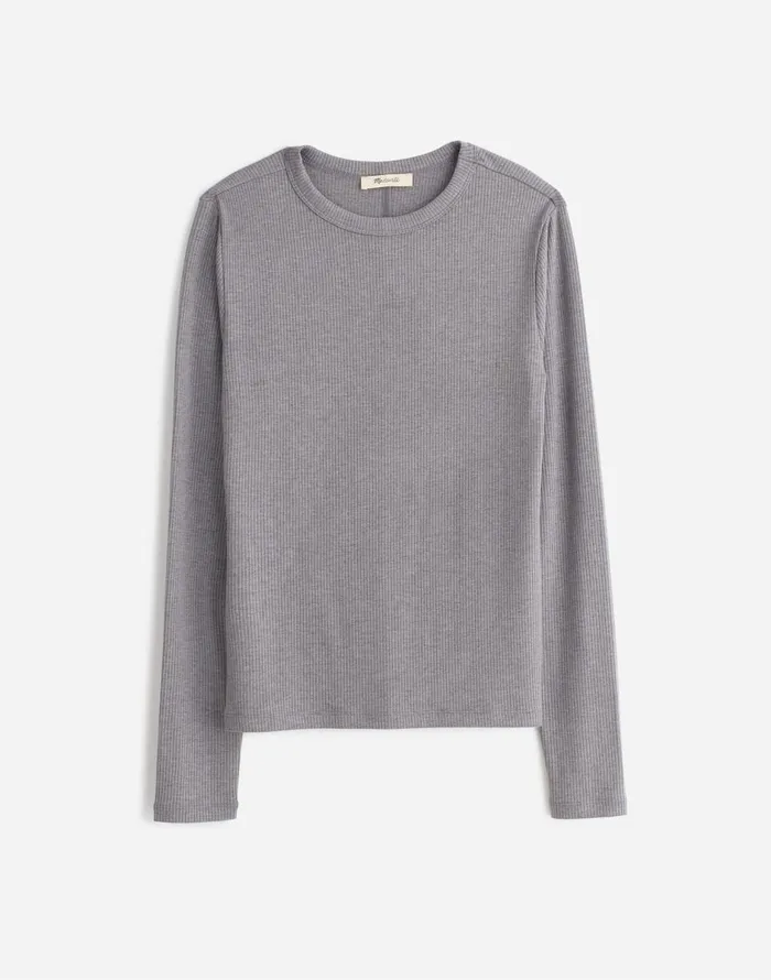 Madewell Drapey Rib LongSleeve Tee Hthr Black Charcoal Women Tees