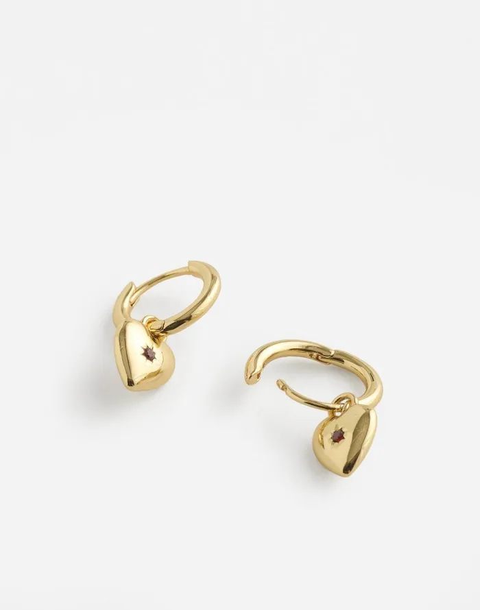 Madewell Heart Charm Huggie Hoop Earrings Pale Gold Women Jewelry