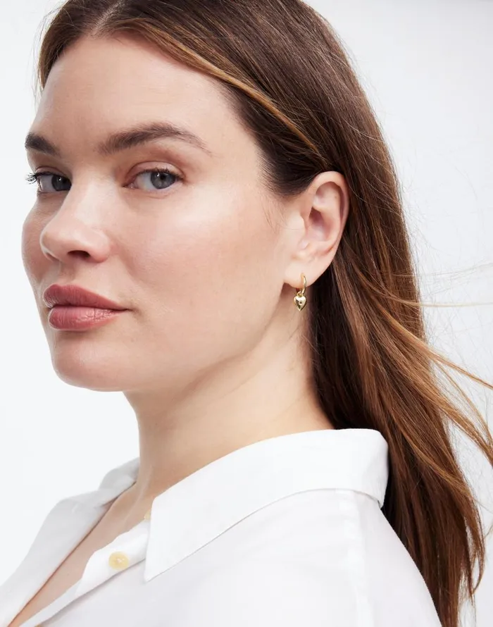 Madewell Heart Charm Huggie Hoop Earrings Pale Gold Women Jewelry