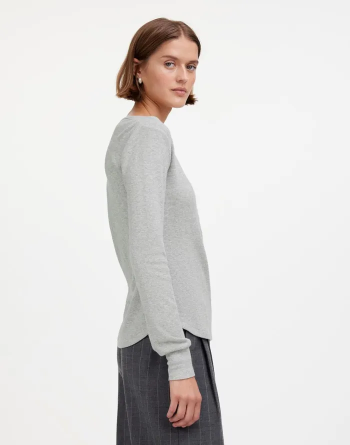 Madewell Heathered WaffleKnit Scoopneck Henley Tee Hthr Grey Women Tees