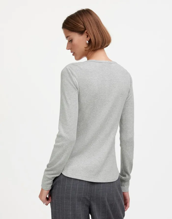 Madewell Heathered WaffleKnit Scoopneck Henley Tee Hthr Grey Women Tees