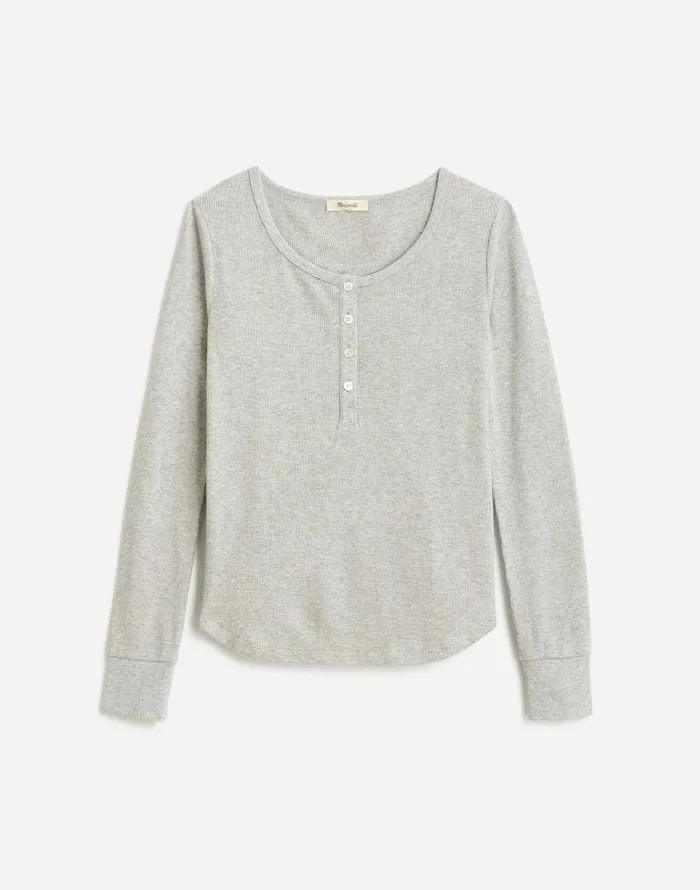 Madewell Heathered WaffleKnit Scoopneck Henley Tee Hthr Grey Women Tees