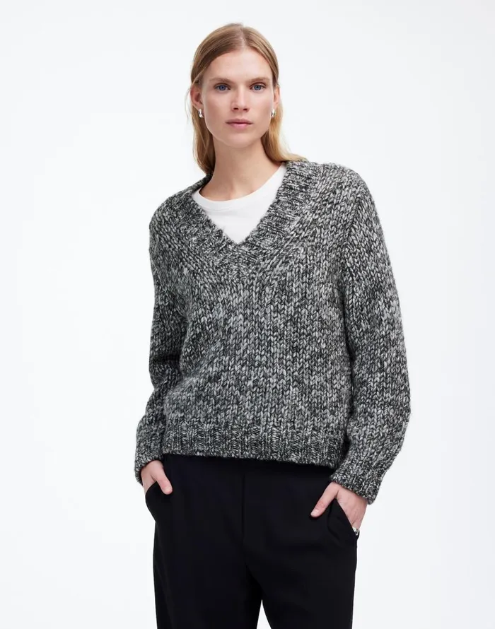 Madewell Marled Chunky VNeck Sweater Cookies And Cream Women Sweaters