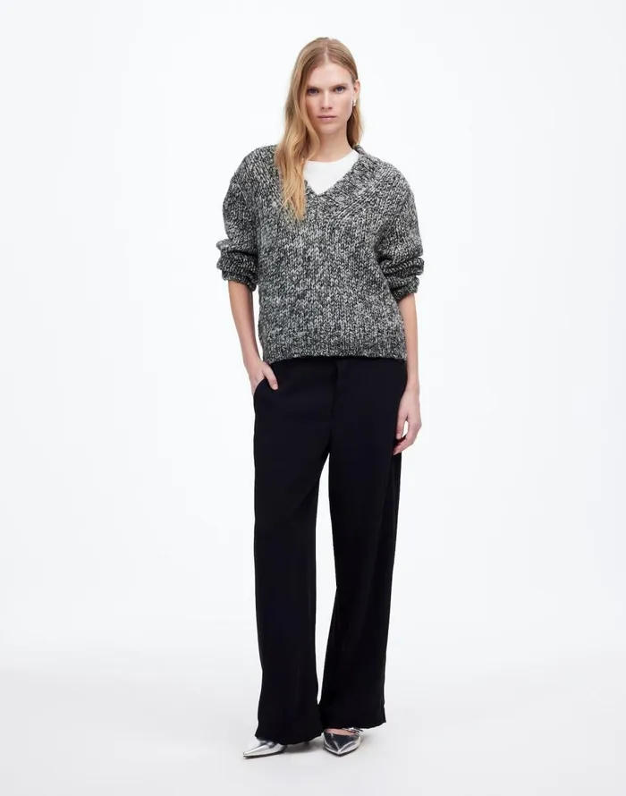 Madewell Marled Chunky VNeck Sweater Cookies And Cream Women Sweaters