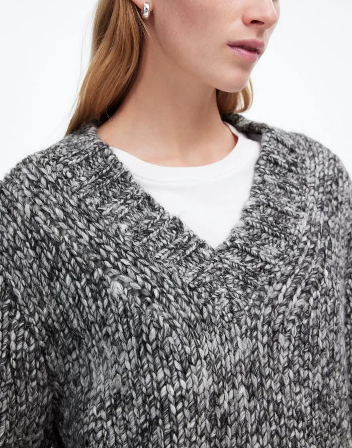 Madewell Marled Chunky VNeck Sweater Cookies And Cream Women Sweaters