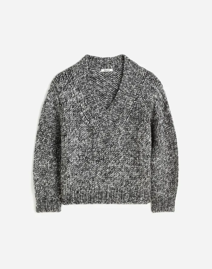 Madewell Marled Chunky VNeck Sweater Cookies And Cream Women Sweaters