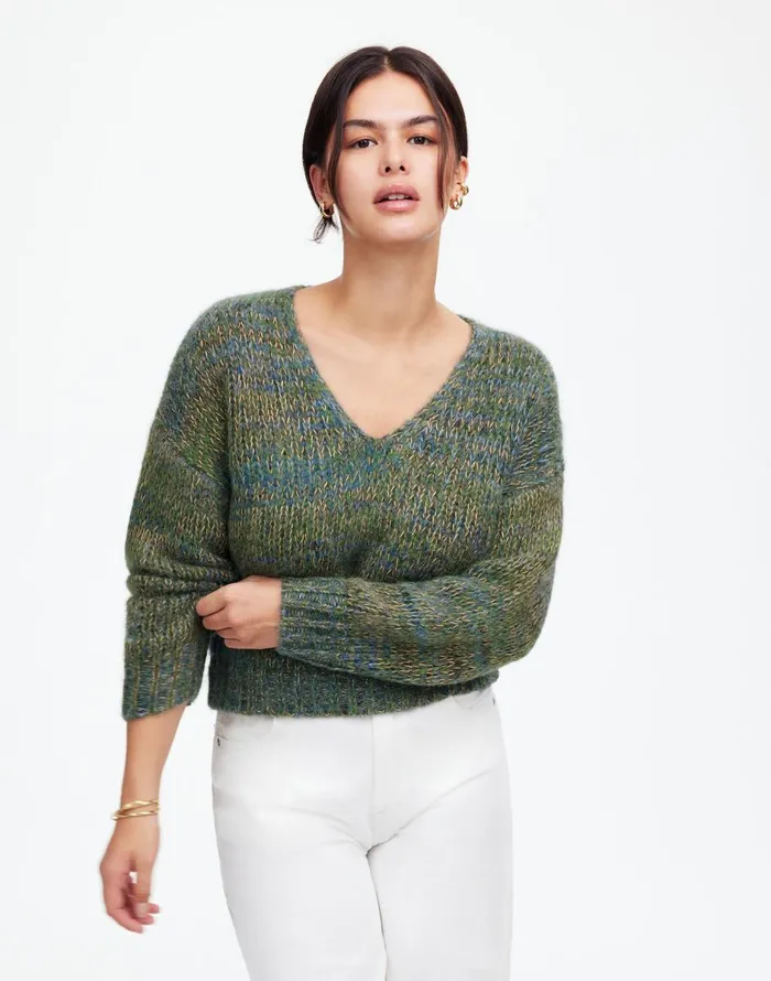 Madewell Marled VNeck Sweater Mossy Umber Marl Women Sweaters