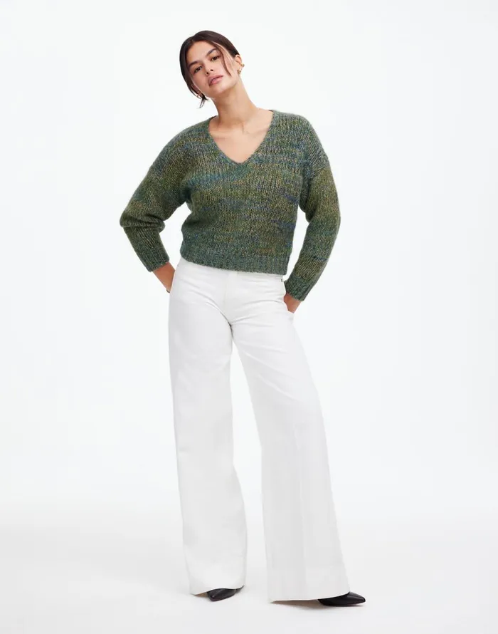 Madewell Marled VNeck Sweater Mossy Umber Marl Women Sweaters