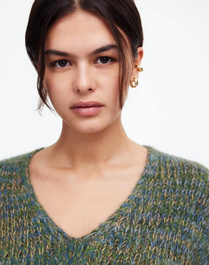 Madewell Marled VNeck Sweater Mossy Umber Marl Women Sweaters