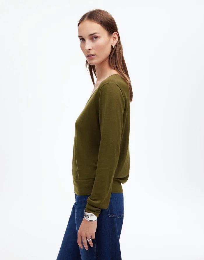 Madewell Merino WoolSilk Blend VNeck Sweater Faded Ivy Women Sweaters