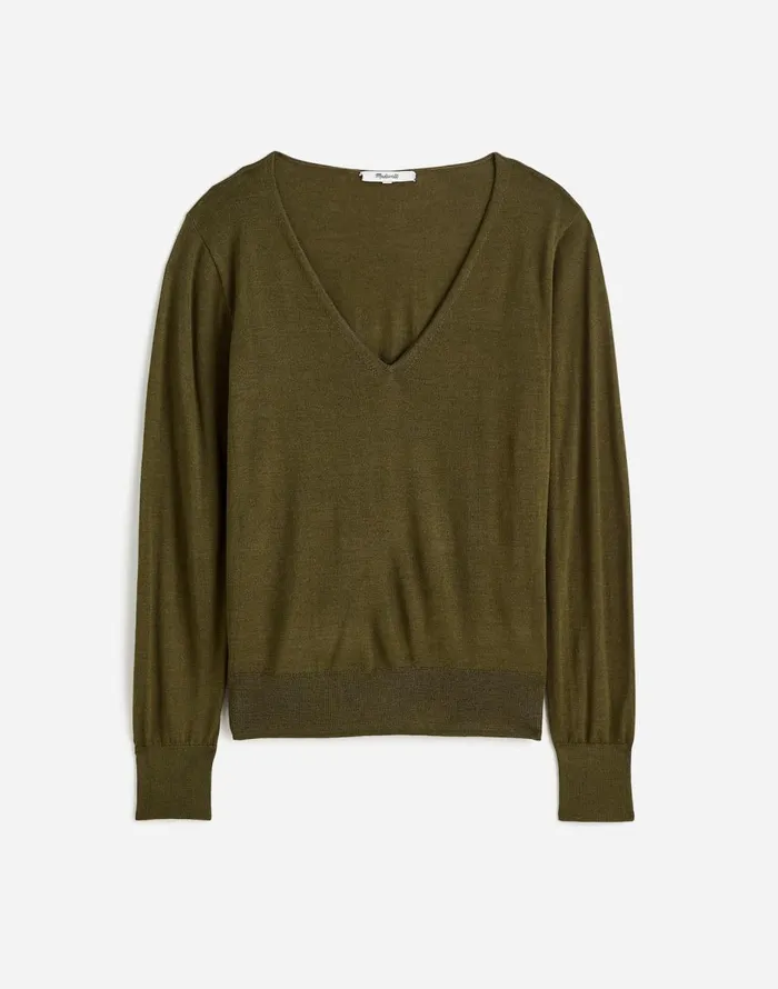 Madewell Merino WoolSilk Blend VNeck Sweater Faded Ivy Women Sweaters