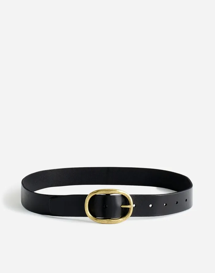Madewell OvalBuckle Distressed Leather Belt True Black Women Belts