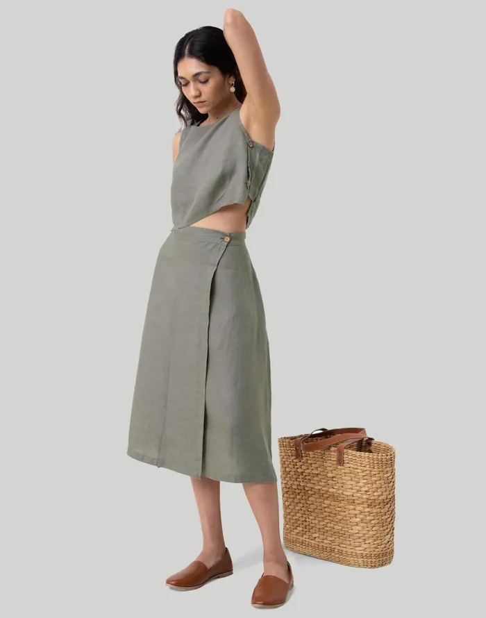 Madewell Reistor Overlap Midi Skirt Dark Green Women Skirts