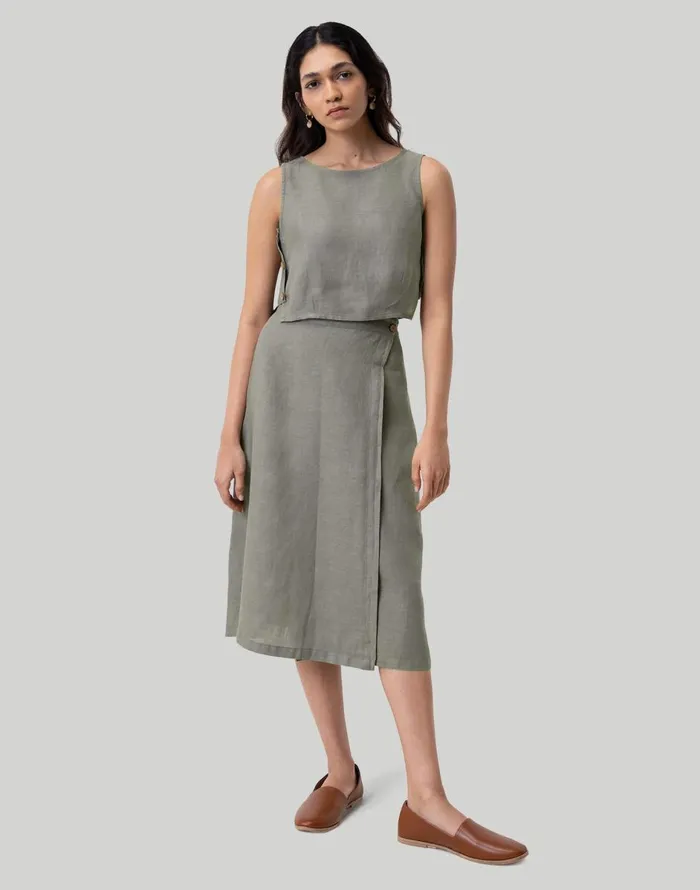 Madewell Reistor Overlap Midi Skirt Dark Green Women Skirts