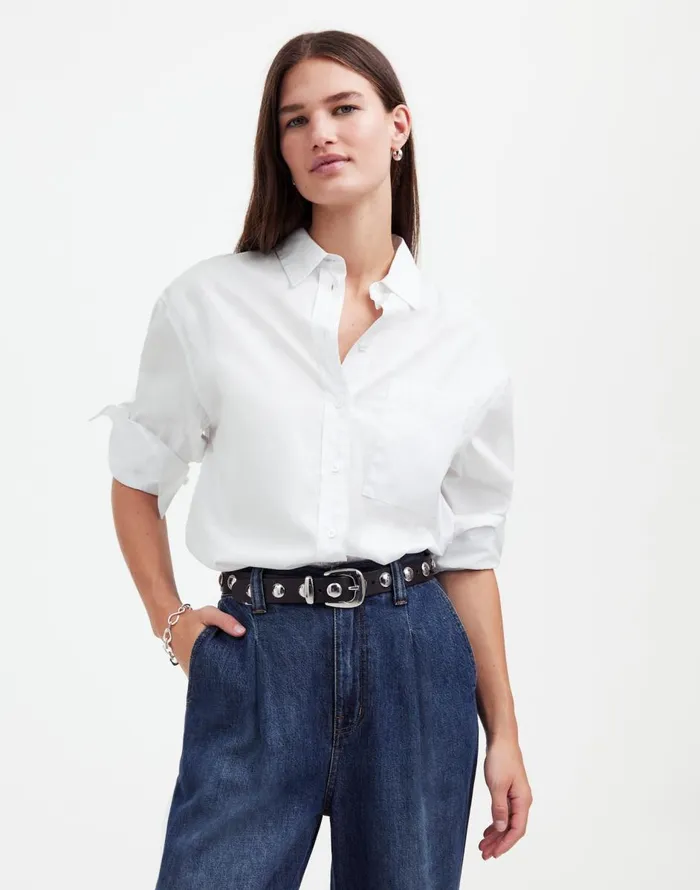 Madewell Relaxed ButtonUp Shirt Eyelet White Women Tops and Shirts