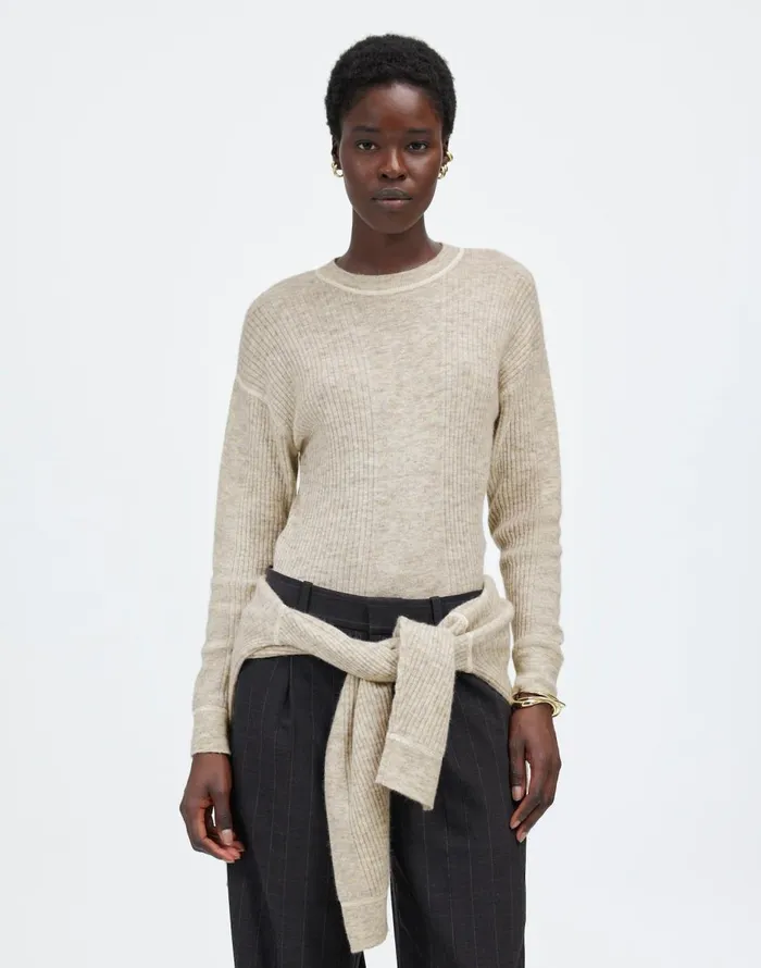 Madewell Ribbed AlpacaBlend Crewneck Sweater Hthr Stone Women Sweaters