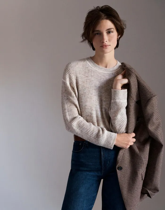 Madewell Ribbed AlpacaBlend Crewneck Sweater Hthr Stone Women Sweaters
