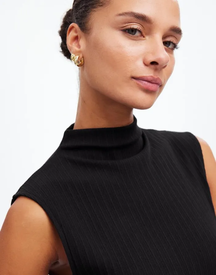 Madewell Ribbed Mockneck Tank Jet Black Women Tops and Shirts