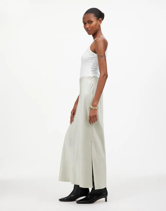 Madewell Satin Maxi Slip Skirt Steel Women Skirts