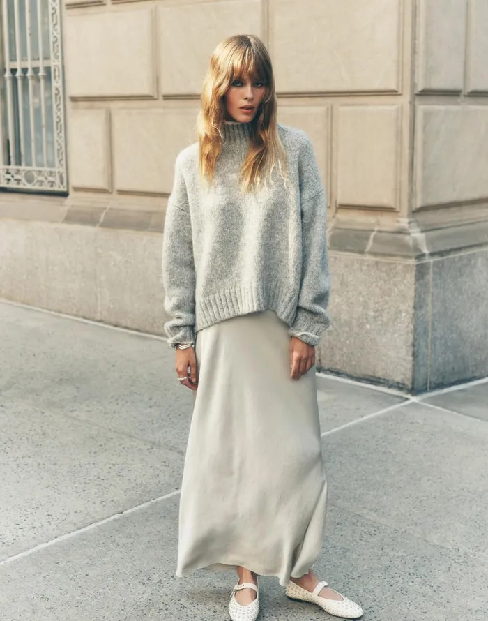 Madewell Satin Maxi Slip Skirt Steel Women Skirts