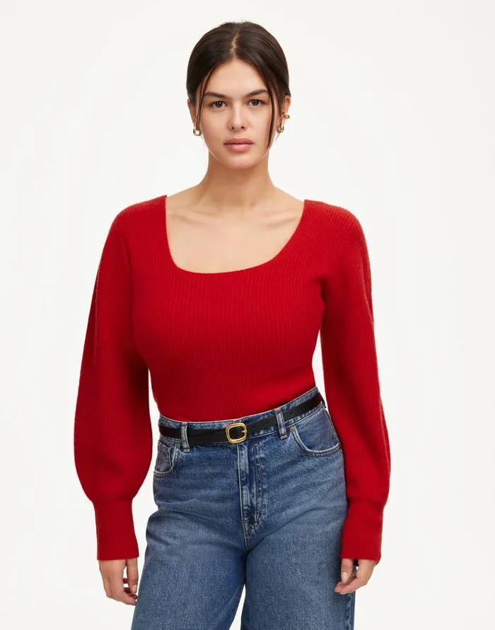 Madewell SquareNeck Pullover Sweater In SoftWool Bright Cherry Women Sweaters Madewell SquareNeck Pullover Sweater In SoftWool Bright Cherry Women Sweaters