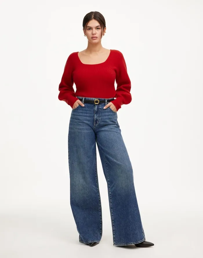 Madewell SquareNeck Pullover Sweater In SoftWool Bright Cherry Women Sweaters
