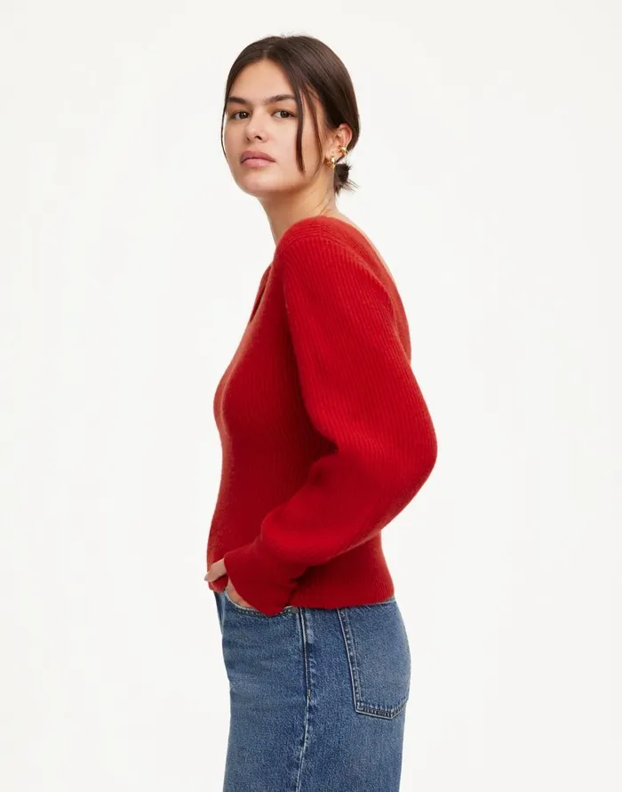 Madewell SquareNeck Pullover Sweater In SoftWool Bright Cherry Women Sweaters