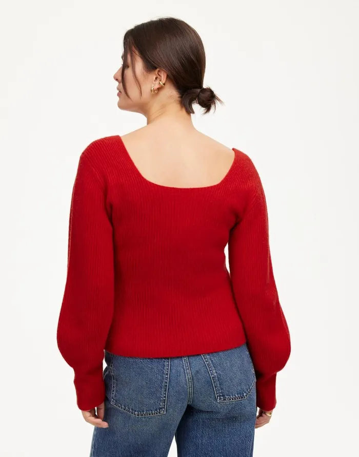 Madewell SquareNeck Pullover Sweater In SoftWool Bright Cherry Women Sweaters