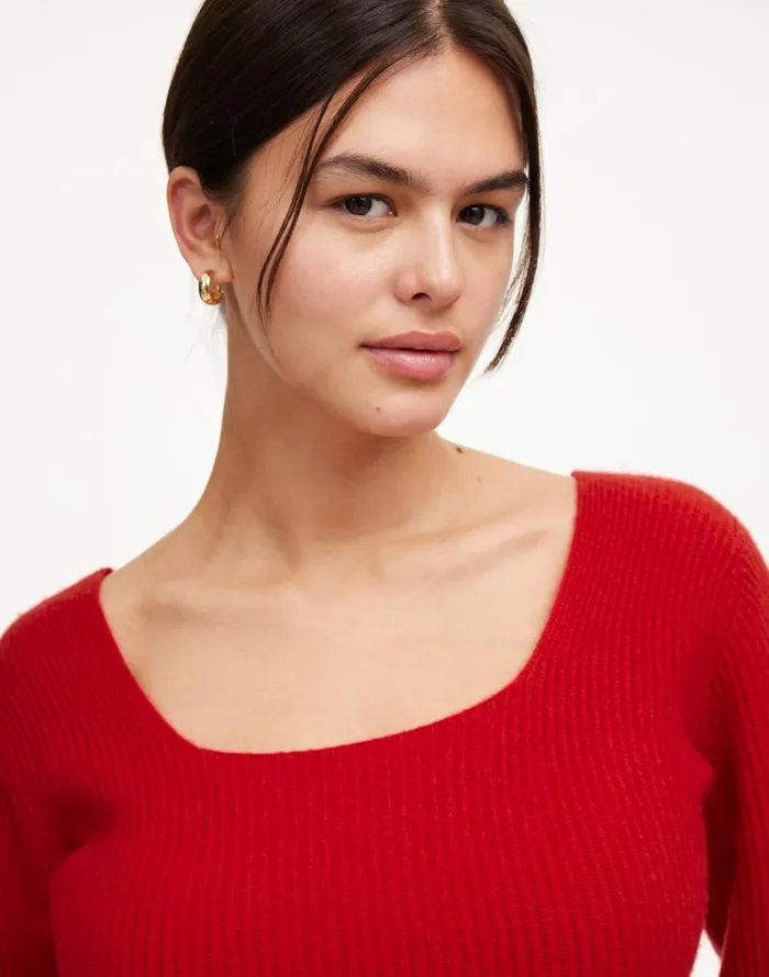 Madewell SquareNeck Pullover Sweater In SoftWool Bright Cherry Women Sweaters