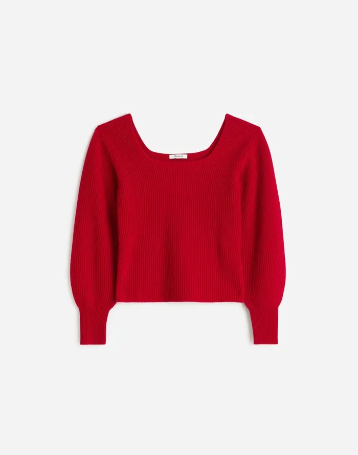 Madewell SquareNeck Pullover Sweater In SoftWool Bright Cherry Women Sweaters