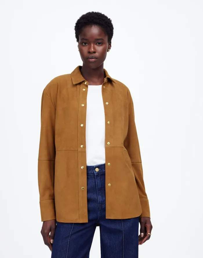 Madewell StraightHem ButtonUp Shirt In Suede Leather Suede Women Tops and Shirts Madewell StraightHem ButtonUp Shirt In Suede Leather Suede Women Tops and Shirts