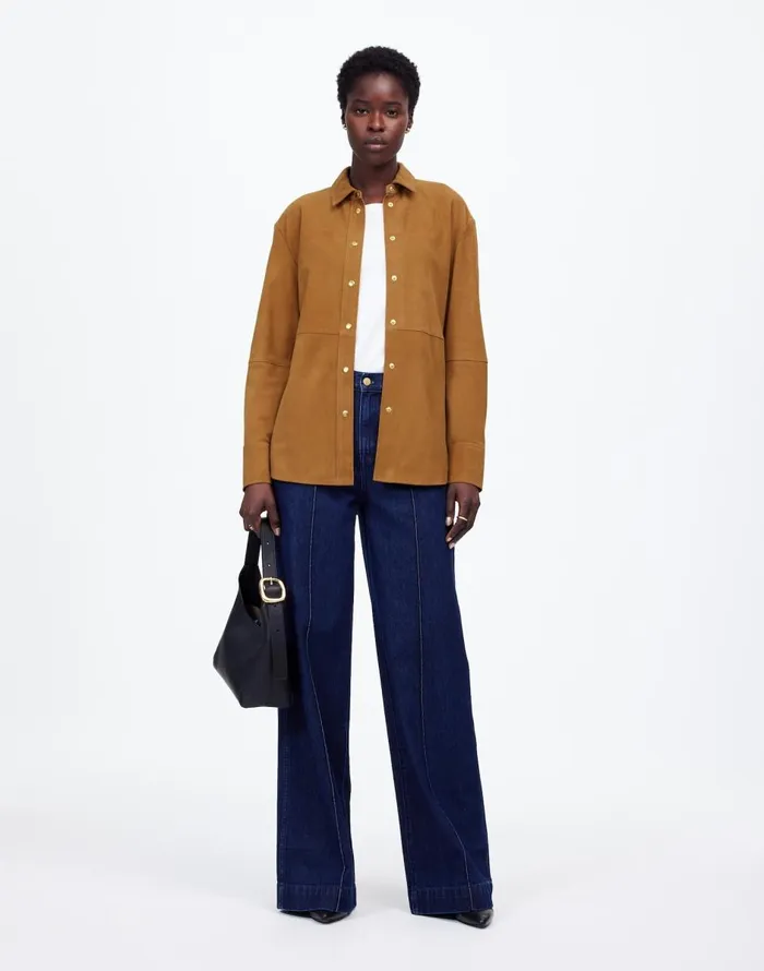 Madewell StraightHem ButtonUp Shirt In Suede Leather Suede Women Tops and Shirts