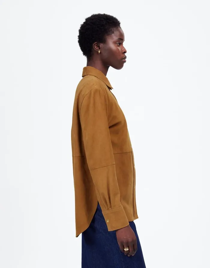 Madewell StraightHem ButtonUp Shirt In Suede Leather Suede Women Tops and Shirts