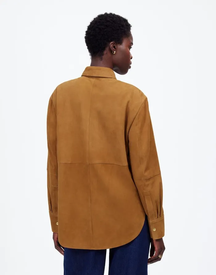 Madewell StraightHem ButtonUp Shirt In Suede Leather Suede Women Tops and Shirts