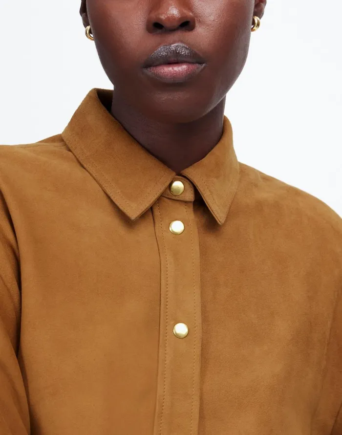 Madewell StraightHem ButtonUp Shirt In Suede Leather Suede Women Tops and Shirts
