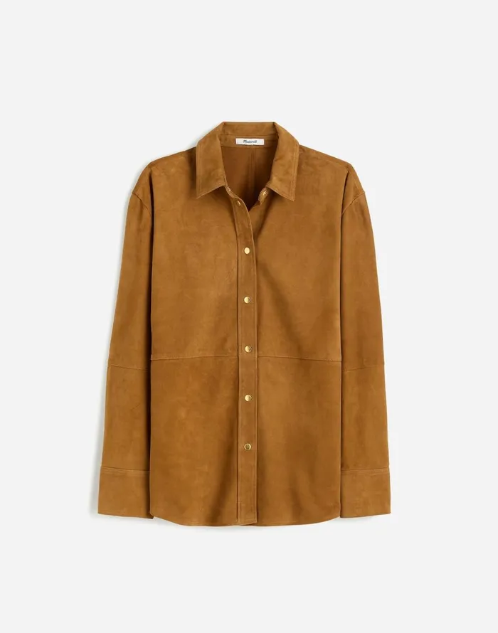 Madewell StraightHem ButtonUp Shirt In Suede Leather Suede Women Tops and Shirts