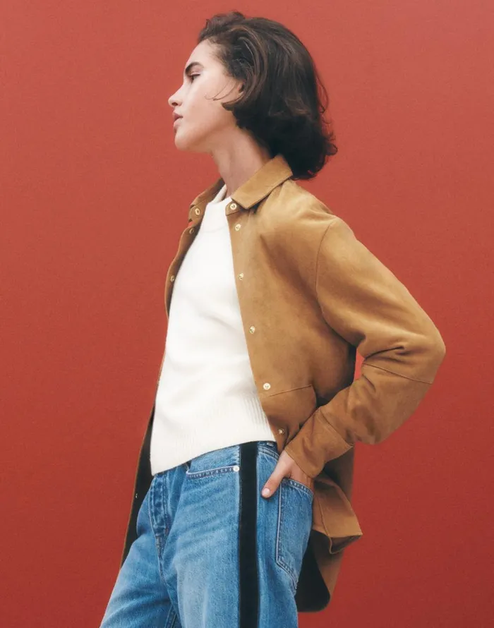 Madewell StraightHem ButtonUp Shirt In Suede Leather Suede Women Tops and Shirts