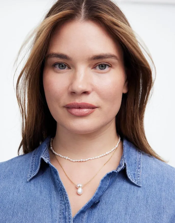 Madewell TwoPack Pearl Crystal Necklace Set Vintage Gold Women Jewelry
