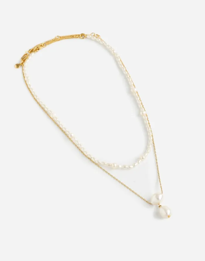 Madewell TwoPack Pearl Crystal Necklace Set Vintage Gold Women Jewelry