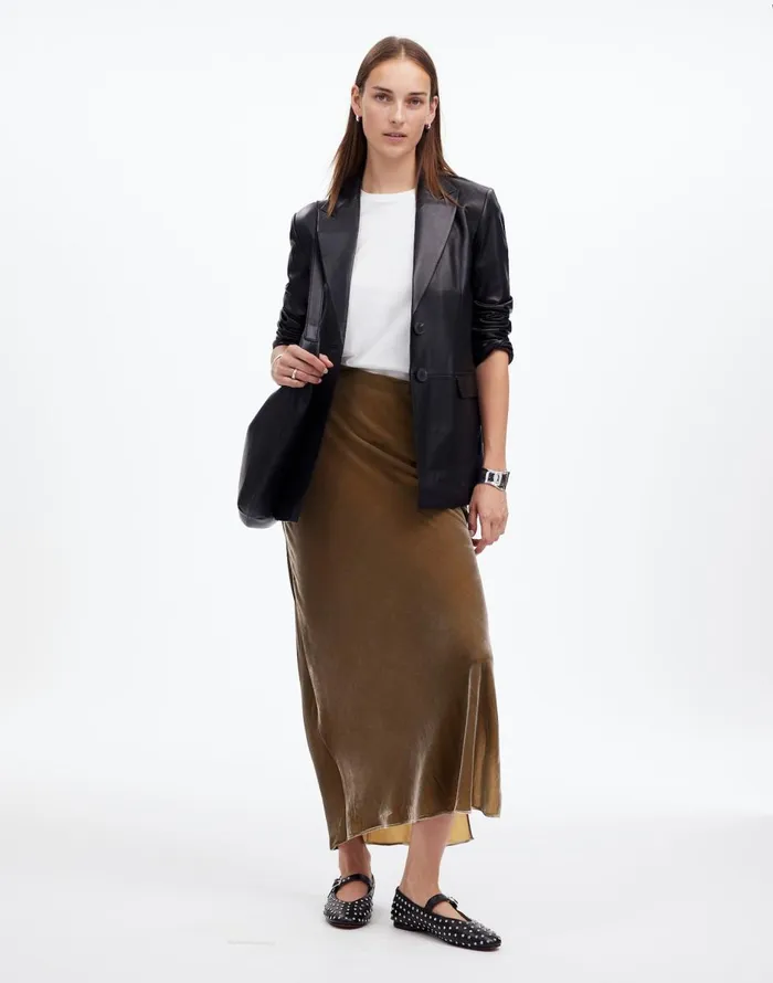 Madewell Velvet Maxi Slip Skirt Irridescent Grey Women Skirts