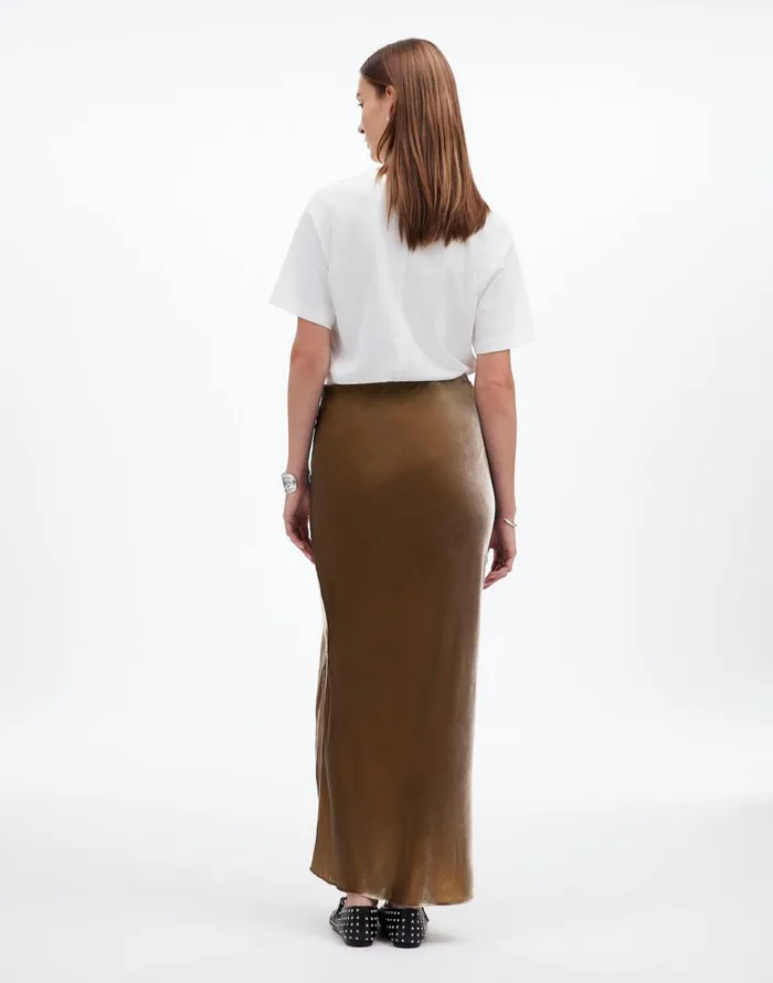 Madewell Velvet Maxi Slip Skirt Irridescent Grey Women Skirts
